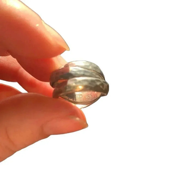 Vintage Sterling Silver 925 Criss Cross Twist Ring Mexico Size 7 Hammered Boho - Picture 3 of 6